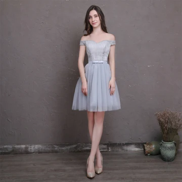 Chic Beautiful Silver Homecoming Graduation Dresses 2018 A Line Princess Bow Off The Shoulder Backless Sleeveless Short Formal Dresses