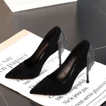 Chic Belle Noire Daim Soirée Escarpins 2019 Gland 10 Cm Talons Aiguilles À Bout Pointu Escarpins