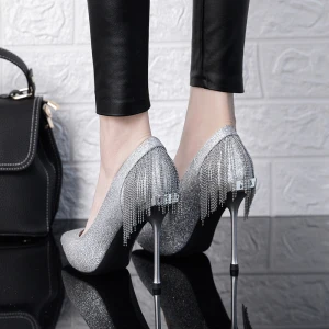 Sparkly Sølv Brudesko 2019 Glitter Paljetter Dusk 10 Cm Stiletthæler Spisse Bryllup Pumps