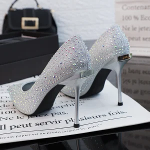 Sparkly Silver Wedding Shoes 2019 Sequins Rhinestone 10 Cm Stiletto Heels Pointed Toe Wedding Pumps