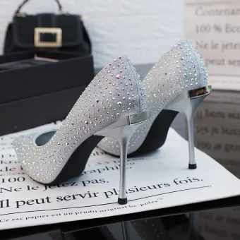 Scintillantes Argenté Chaussure De Mariée 2019 Paillettes Faux Diamant 10 Cm Talons Aiguilles À Bout Pointu Mariage Escarpins