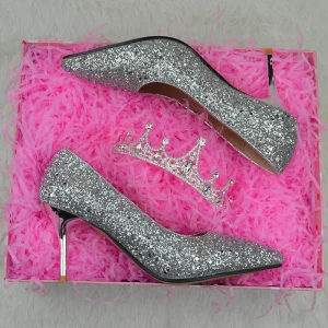Sparkly Silver Wedding Shoes 2019 Sequins 7 Cm Stiletto Heels Pointed Toe Wedding Pumps