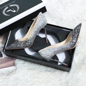 Sparkly Silver Black Wedding Shoes 2019 Leather Sequins 10 Cm Stiletto Heels Pointed Toe Wedding Pumps