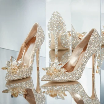Luxury Gorgeous Champagne Handmade Cinderella Wedding Shoes 2019 Leather Crystal Rhinestone 9 Cm Stiletto Heels Pointed Toe Wedding Pumps