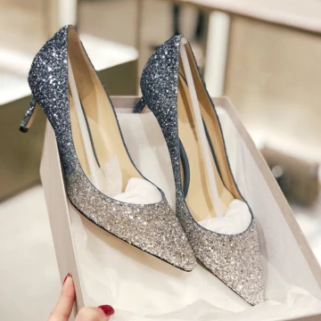 Sparkly Gradient Farge Aften Pumps 2019 Lær Paljetter 8 Cm Stiletthæler Spisse Pumps