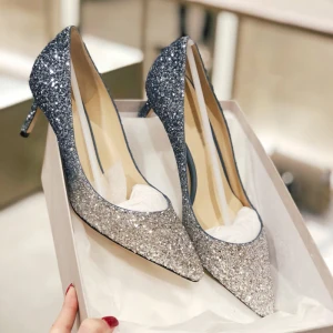 Glitzernden Farbverlauf Abend Pumps 2019 Leder Pailletten 8 Cm Stilettos Spitzschuh Pumps