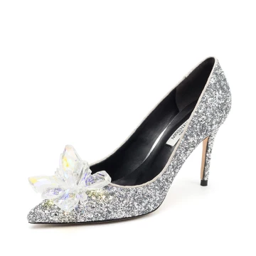 Charmant Argenté Cendrillon Chaussure De Mariée 2019 Cristal Paillettes 10 Cm Talons Aiguilles À Bout Pointu Mariage Escarpins