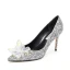 Charmant Silber Aschenputtel Brautschuhe 2019 Kristall Pailletten 10 cm Stilettos Spitzschuh Hochzeit Pumps