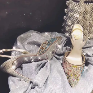 Piękne Multi Kolory Wieczorowe Buty Damskie 2019 Skórzany Z Paskiem Rhinestone 10 Cm Szpilki Szpiczaste Wysokie Obcasy