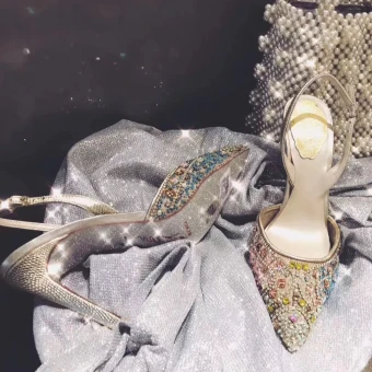 Piękne Multi Kolory Wieczorowe Buty Damskie 2019 Skórzany Z Paskiem Rhinestone 10 Cm Szpilki Szpiczaste Wysokie Obcasy