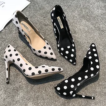 Chic Beautiful Black Casual Pumps 2019 Leather Spotted 10 Cm Stiletto Heels Pointed Toe Pumps