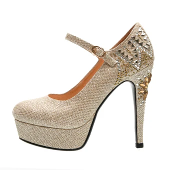Chic Beautiful Gold Wedding Shoes 2019 Leather Rhinestone Sequins Ankle Strap 12 Cm Stiletto Heels Pointed Toe Wedding Pumps