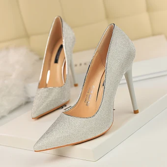 Modest Simple Silver Casual Pumps 2019 Sequins 10 Cm Stiletto Heels Pointed Toe Pumps