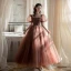 Vintage / Retro Brown Spotted Prom Dresses 2021 A-Line / Princess Square Neckline Bell sleeves Backless Floor-Length / Long Formal Dresses