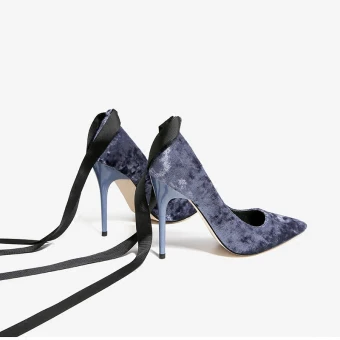 Chic Beautiful Navy Blue Dating Pumps 2019 Ankle Strap Bow 10 Cm Stiletto Heels Pointed Toe Pumps