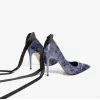 Chic / Beautiful Navy Blue Dating Pumps 2019 Ankle Strap Bow 10 cm Stiletto Heels Pointed Toe Pumps