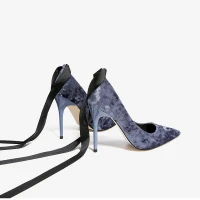 Fine Mørk Marineblå Oppnevning Pumps 2019 Ankelstropp Sløyfe 10 cm Stiletthæler Spisse Pumps