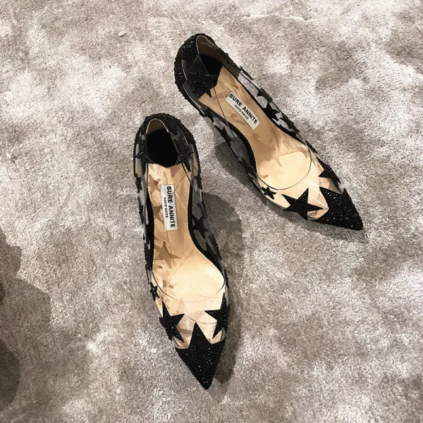 Modern / Fashion Black Dating Pumps 2019 Star Rhinestone Sequins 8 cm Stiletto Heels Pointed Toe Pumps
