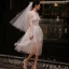 Chic / Beautiful White Beach Wedding Dresses 2018 A-Line / Princess Lace Flower Scoop Neck Backless Long Sleeve Tea-length Wedding