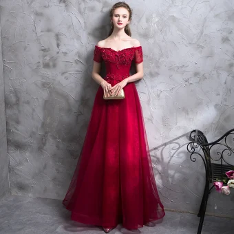 Sexy Burgundy Evening Dresses 2018 A Line Princess Lace Appliques Beading Crystal Off The Shoulder Backless Sleeveless Floor Length Long Formal Dresses