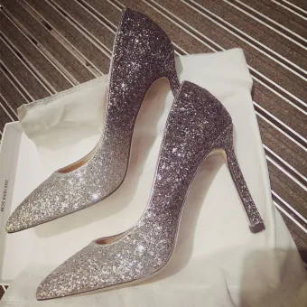 Charming Gradient Color Silver Wedding Shoes 2019 Sequins 10 Cm Stiletto Heels Pointed Toe Wedding Pumps