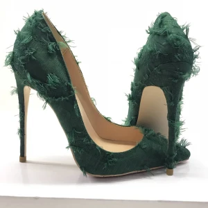 Schöne Freizeit Dunkelgrün Pumps 2019 Leder Quaste 12 Cm Stilettos Spitzschuh Pumps
