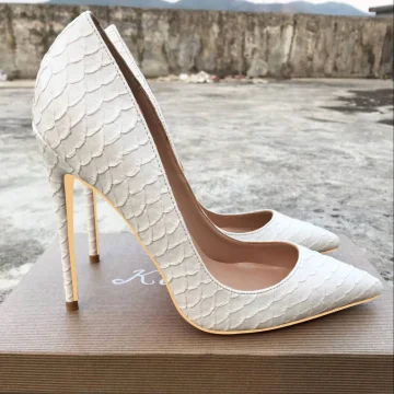 Mooie Prachtige Witte Toevallig Pumps 2019 Slangenprint 12 Cm Naaldhakken Stiletto Spitse Neus Pumps