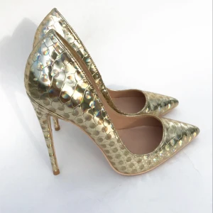 Chic Belle Doré Laser Désinvolte Escarpins 2019 Cuir 12 Cm Talons Aiguilles À Bout Pointu Escarpins