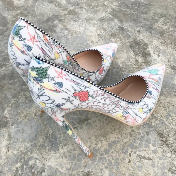 Chic / Beautiful Casual Color block Cartoon Pumps 2019 Leather Printing 12 cm Stiletto Heels Pointed Toe Pumps