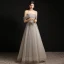 Charming Grey Pearl Prom Dresses 2021 A-Line / Princess Off-The-Shoulder Sleeveless Backless Floor-Length / Long Formal Dresses