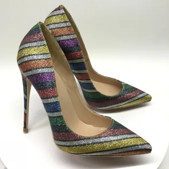 Unique Désinvolte Multi Couleurs Escarpins 2019 Rayé 12 Cm Talons Aiguilles À Bout Pointu Escarpins