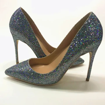 Chic Belle Argenté Soirée Escarpins 2019 Cuir Multi Couleurs Paillettes 12 Cm Talons Aiguilles À Bout Pointu Escarpins