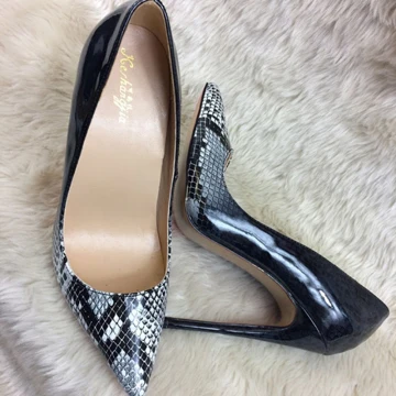 Chic Belle Noire Désinvolte Escarpins 2019 Cuir Motif Peau De Serpent 12 Cm Talons Aiguilles À Bout Pointu Escarpins
