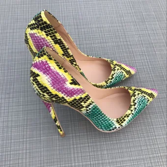 Amazing Unique Multi Colors Rave Club Pumps 2019 Leather Snakeskin Print 12 Cm Stiletto Heels Pointed Toe Pumps