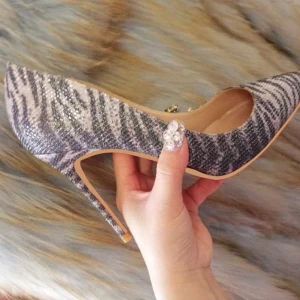 Mooie Prachtige Grijs Avond Pumps 2019 Gestreept Leer 10 Cm Naaldhakken Stiletto Spitse Neus Pumps
