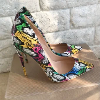 Amazing Unique Multi Colors Street Wear Pumps 2019 Leather Snakeskin Print 12 Cm Stiletto Heels Pointed Toe Pumps