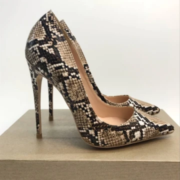 Mooie Prachtige Bruin Avond Pumps 2019 Slangenprint 12 Cm Naaldhakken Stiletto Spitse Neus Pumps