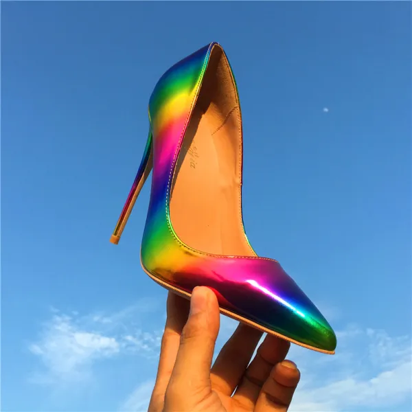 Chic / Beautiful Rainbow Rave Club Pumps 2019 Multi-Colors Leather 10 cm Stiletto Heels Pointed Toe Pumps