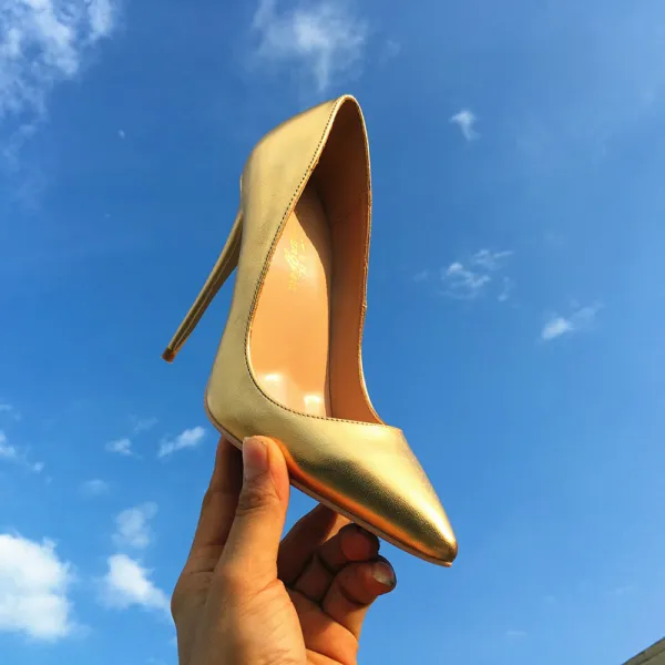 Chic / Beautiful Gold Rave Club Pumps 2019 Leather 10 cm Stiletto Heels Pointed Toe Pumps