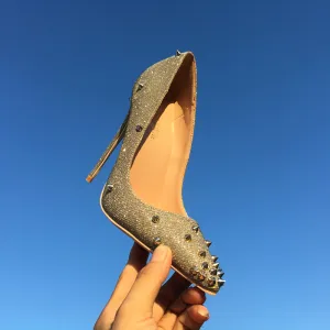 Chic Beautiful Silver Evening Party Pumps 2019 Leather Rivet Sequins 10 Cm Stiletto Heels Pointed Toe Pumps