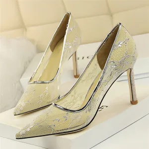 Chic Beautiful Silver Lace Evening Party Pumps 2019 8 Cm Stiletto Heels Pointed Toe Pumps