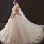 Luxe Champagne Robe De Mariée 2019 Princesse De l'épaule Perlage Paillettes En Dentelle Fleur Sans Manches Dos Nu Cathedral Train