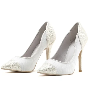 Chic Beautiful White Wedding Shoes 2019 Leather Lace Sequins 8 Cm Stiletto Heels Pointed Toe Wedding Pumps