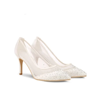 Élégant Blanche Chaussure De Mariée 2019 Cuir Faux Diamant 8 Cm Talons Aiguilles À Bout Pointu Mariage Escarpins