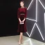 Élégant Bordeaux Robe De Soirée 2019 Encolure Dégagée Daim 3/4 Manches Thé Longueur Robe De Ceremonie