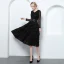 Elegant Black Evening Dresses  2019 A-Line / Princess V-Neck Lace Tassel Bow Long Sleeve Knee-Length Formal Dresses