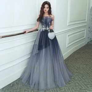 Charming Navy Blue Glitter Sequins Prom Dresses 2021 A Line Princess Spaghetti Straps Beading Sleeveless Backless Floor Length Long Formal Dresses