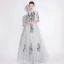 Chic / Beautiful Grey Evening Dresses  2018 A-Line / Princess Lace Appliques High Neck 1/2 Sleeves Floor-Length / Long Formal Dresses