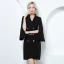 Chic / Beautiful Black Evening Dresses  2019 A-Line / Princess V-Neck Sash Long Sleeve Short Formal Dresses