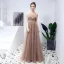 Élégant Robe De Bal 2019 Princesse Encolure Dégagée Perlage Paillettes En Dentelle Fleur Manches Courtes Dos Nu Longue Robe De Ceremonie